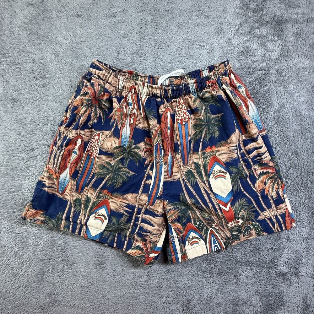Vintage Hawaii Surfboard AOP Print Beach Shorts 90s USA Rainbows Surf Mens S